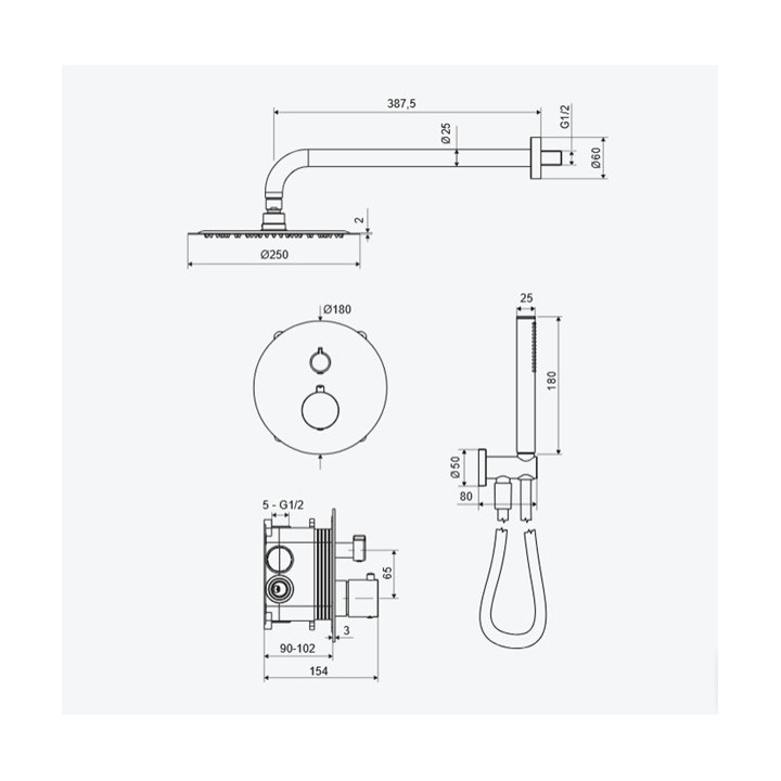 Zestaw prysznicowo-wannowy Excellent Pi, podtynkowy, 2 wyjścia wody, deszczownica 200mm, czarny mat