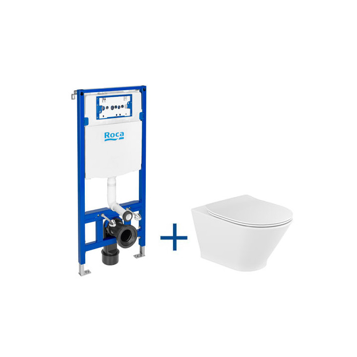 Zestaw podtynkowy Roca DUPLO ONE + miska WC podwieszana ONA RIMLESS COMPACTO z deską wolnoopadającą SLIM, biała