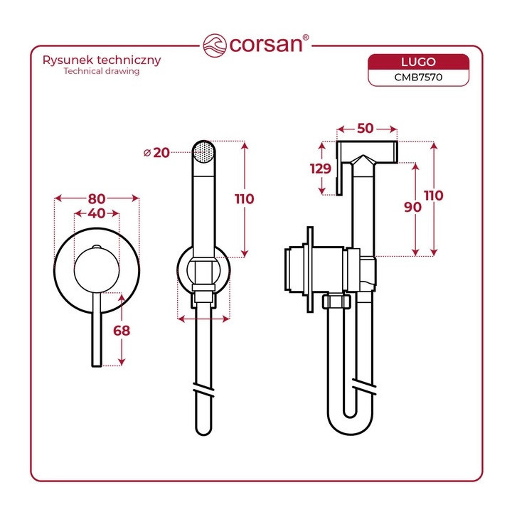 Zestaw prysznicowy z baterią podtynkową i prysznicem Corsan Ango,deszczownica okrągła śr. 25cm, czarny