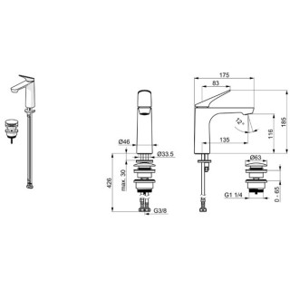 Bateria umywalkowa Oras Inspera, stojąca, wysokość 169mm, chrom