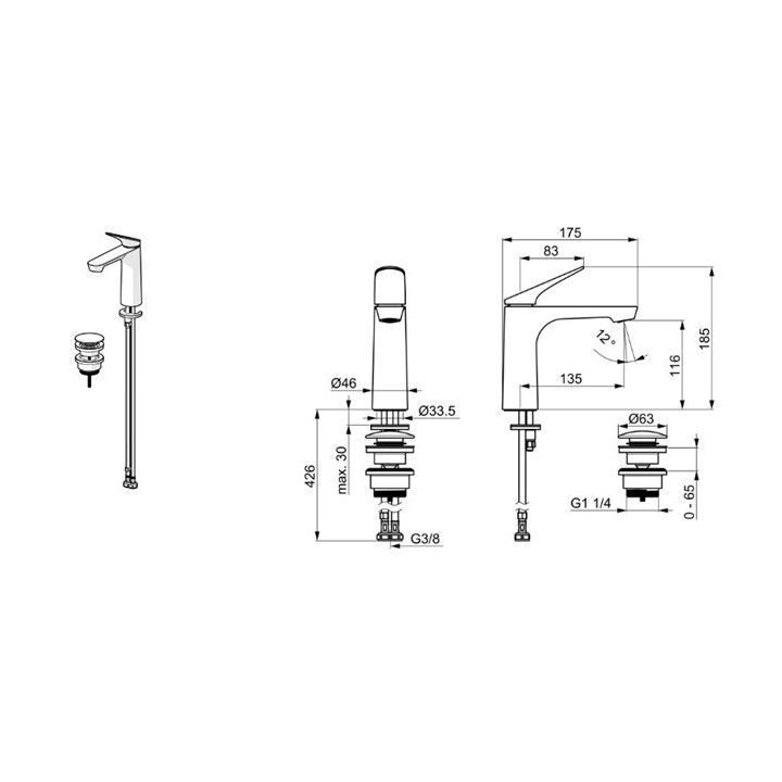 Bateria umywalkowa Oras Inspera, stojąca, wysokość 169mm, chrom
