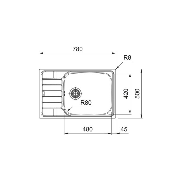 Zlewozmywak Franke Eurostar ETL 611-58 do zabudowy, jednokomorowy,stal szlachetna len