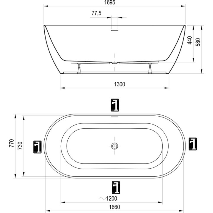 Wanna wolnostojąca Ravak Solo, akrylowa, 178x80cm, biała
