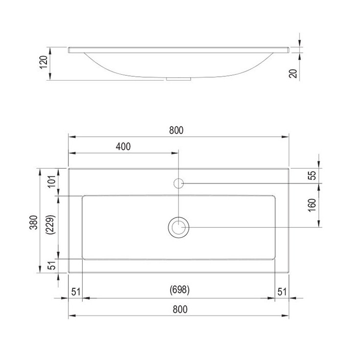 Umywalka meblowa Ravak Clear, 80 cm z otworami - biała