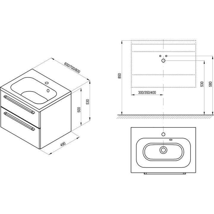 Szafka pod umywalkę mini Ravak SD Classic II 40x22x50 cm, wisząca, wersja lewa - biały połysk