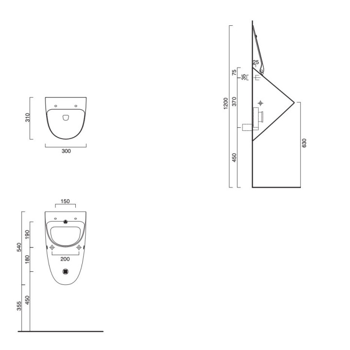 Pisuar Catalano Sfera 64, wiszący, bez otworów na pokrywę - czarny mat 