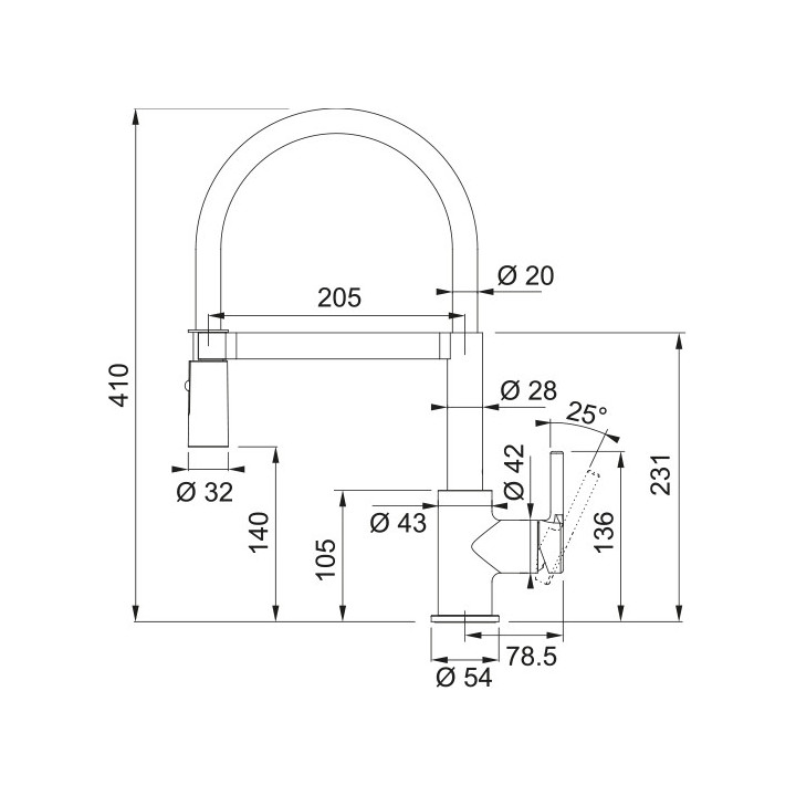 Bateria kuchenna Franke Sentinel  , wysokość 460mm, ruchoma wylewka, chrom