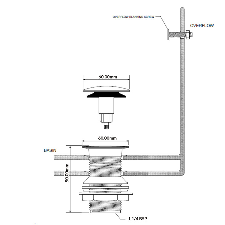 Spust umywalkowy McAlpine, klik-klak, biały