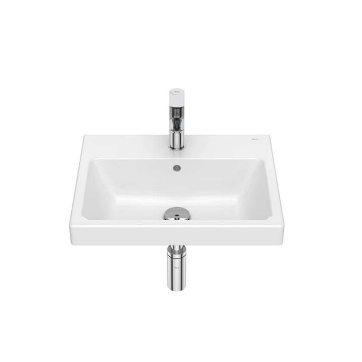 Umywalka ścienna Roca Gap, 80x46cm, z przelewem, otwór na baterię SUPRAGLAZE, biała