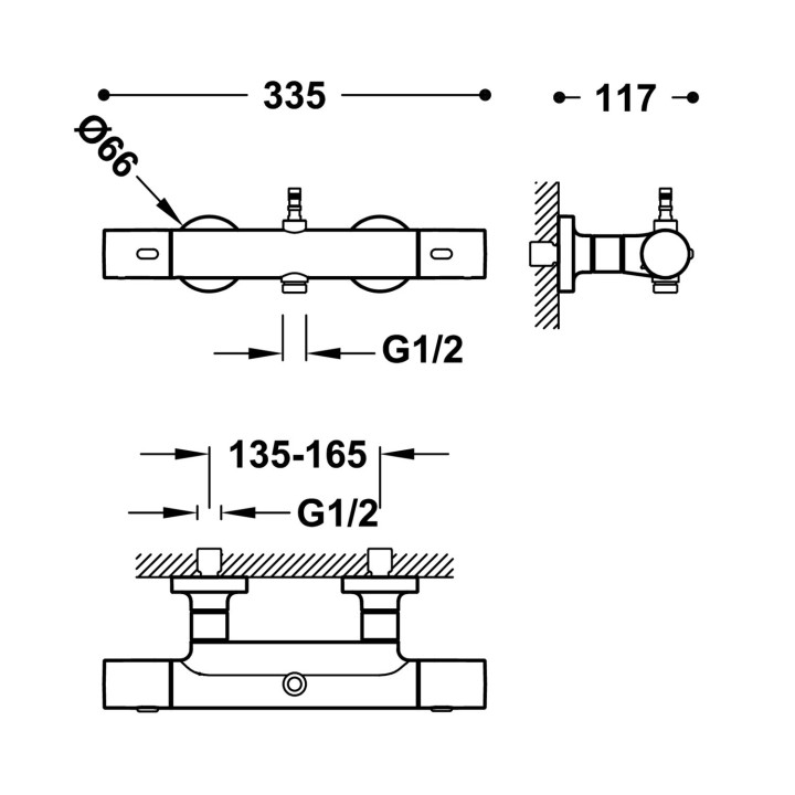 Bateria termostatyczna naścienna prysznicowa, TRES OVER-WALL -  Chrom