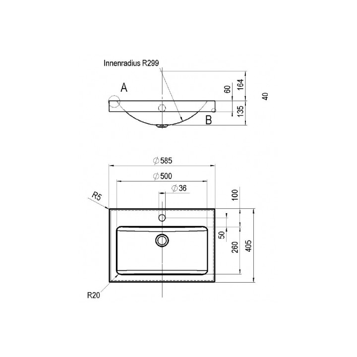 Umywalka Alape AB.R585H.1 stawiana na blacie 585x405 mm- sanitbuy.pl