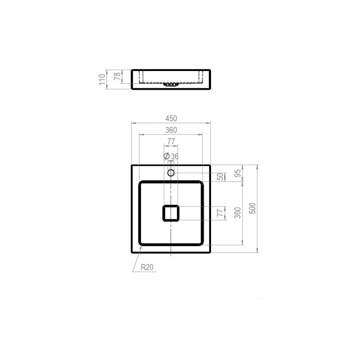 Umywalka Alape AB.Q450H.1 stawiana na blacie 450x500 mm- sanitbuy.pl