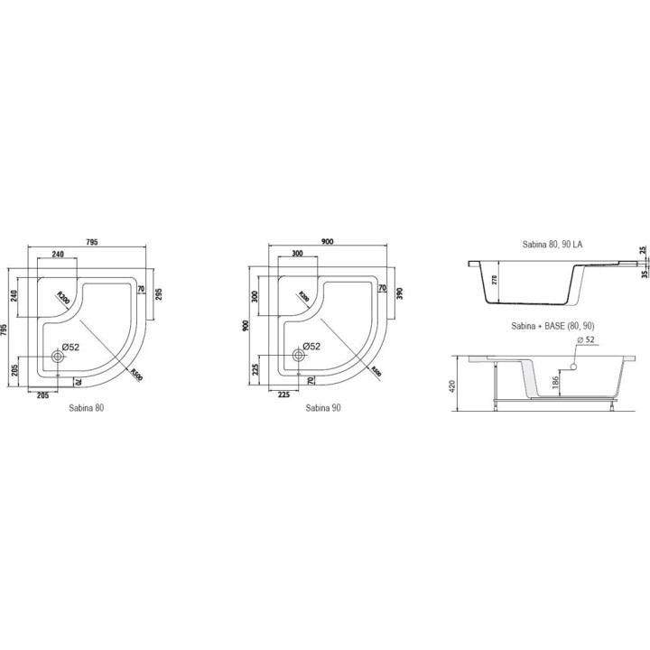 Brodzik Ravak Sabina 80 półokrągły z siedziskiem- sanitbuy.pl