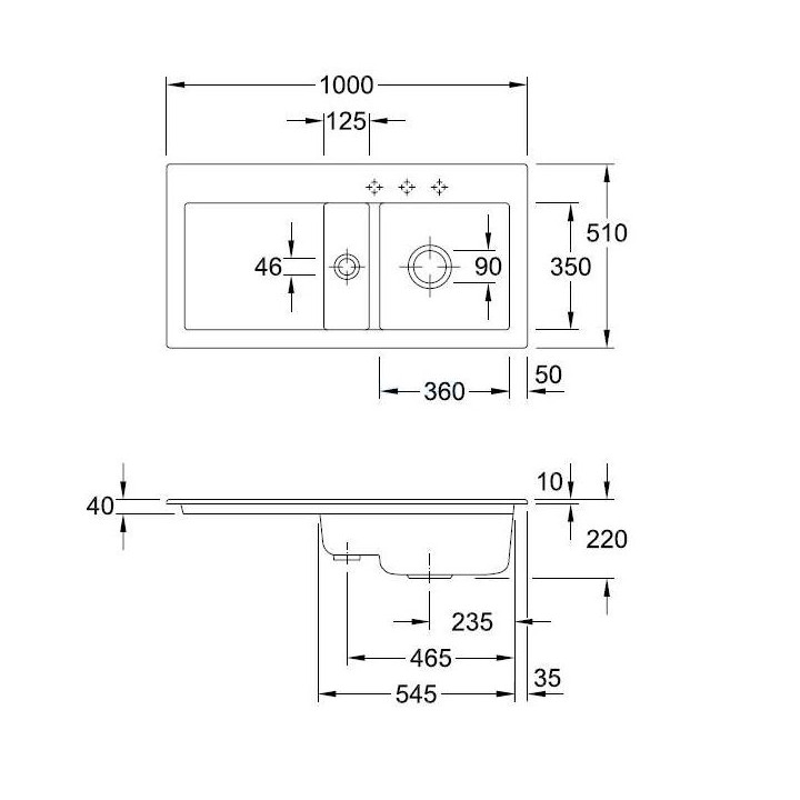 Zlewozmywak do zabudowy 100x51 cm Villeroy & Boch SUBWAY 60 - komora po prawej- sanitbuy.pl