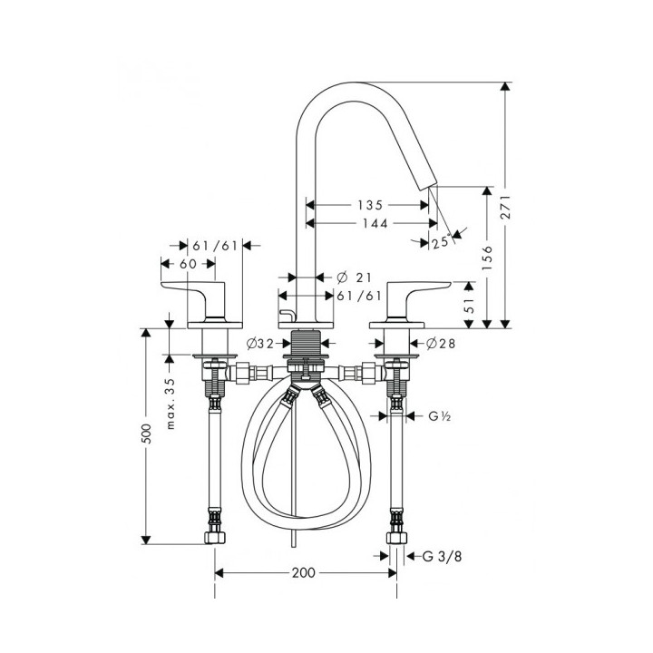 Bateria Axor Citterio M umywalkowa 3-otworowa z rozetami i uchwytami jednoramiennymi- sanitbuy.pl