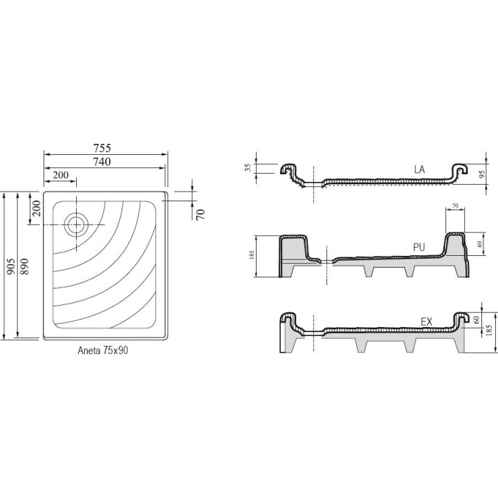 Brodzik prostokątny Ravak Aneta 75x90cm- sanitbuy.pl