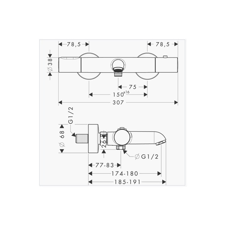 Bateria Axor Citterio M wannowa ścienna termostatowa DN15- sanitbuy.pl