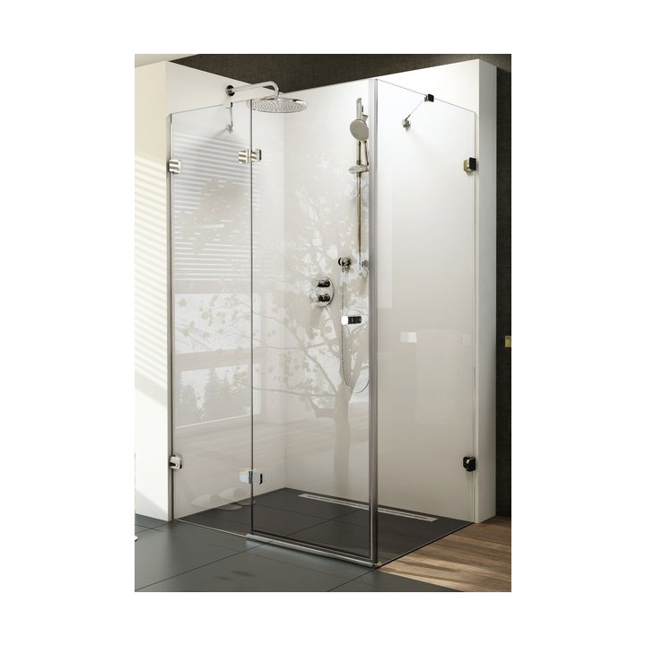 Drzwi prysznicowe i ścianka stała BSDPS 80x80 P Ravak Brilliant z wejściem z przodu - wersja prawa, chrom + transparent- sanitbu