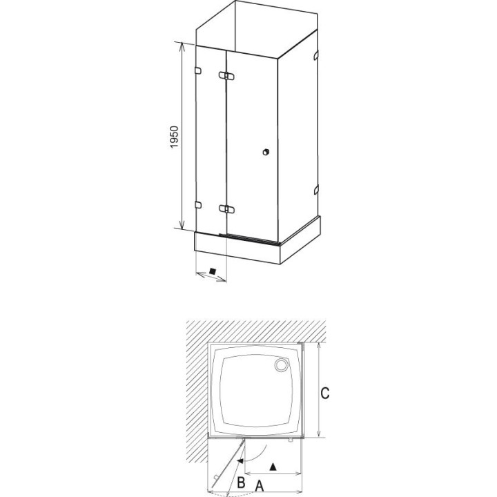 Drzwi prysznicowe i ścianka stała BSDPS 90x90 P Ravak Brilliant z wejściem z przodu - wersja prawa, chrom + transparent- sanitbu