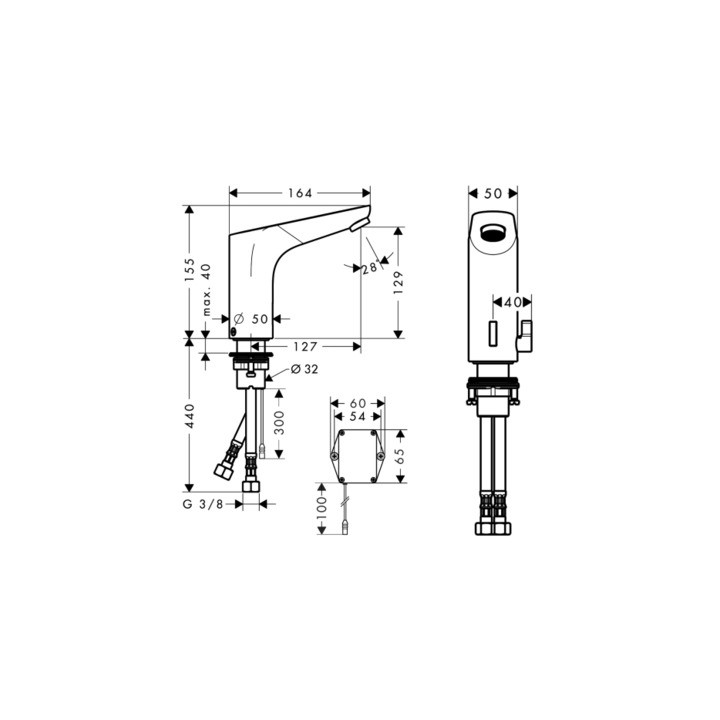 Samoczynna bateria umywalkowa na podczerwień, DN15 Hansgrohe Focus z możliwością regulacji temp. zasialana baterią 6V- sanitbuy.