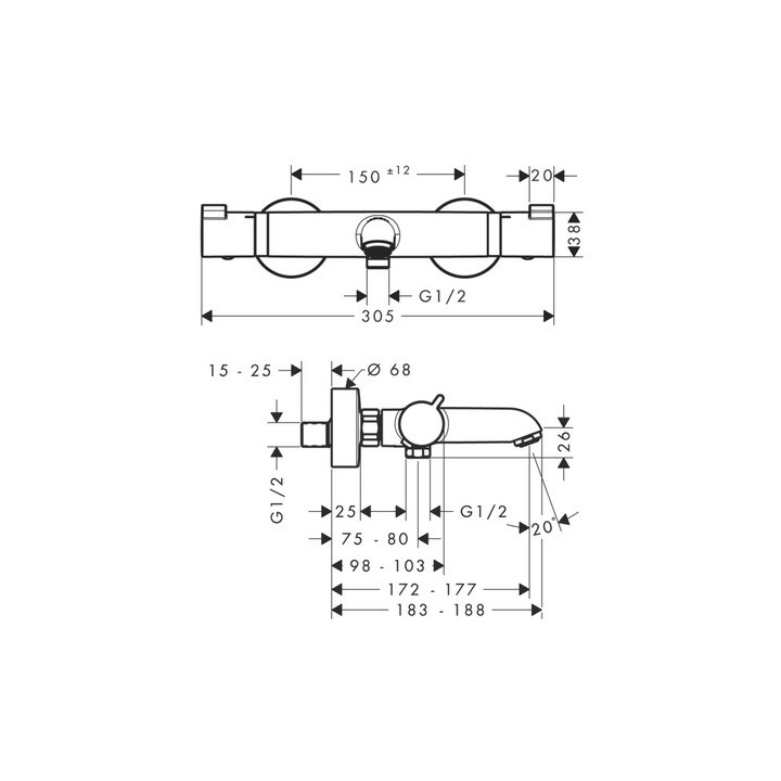 Bateria wannowa termostatyczna Ecostat Comfort DN15, montaż nadtynkowy- sanitbuy.pl
