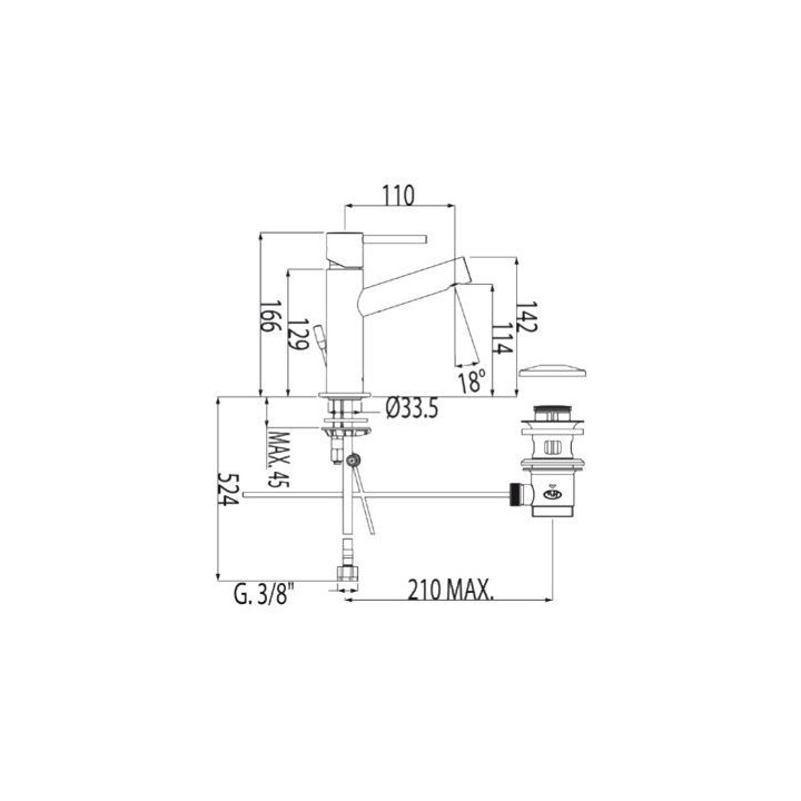 Bateria umywalkowa Max-Tres z korkiem- sanitbuy.pl