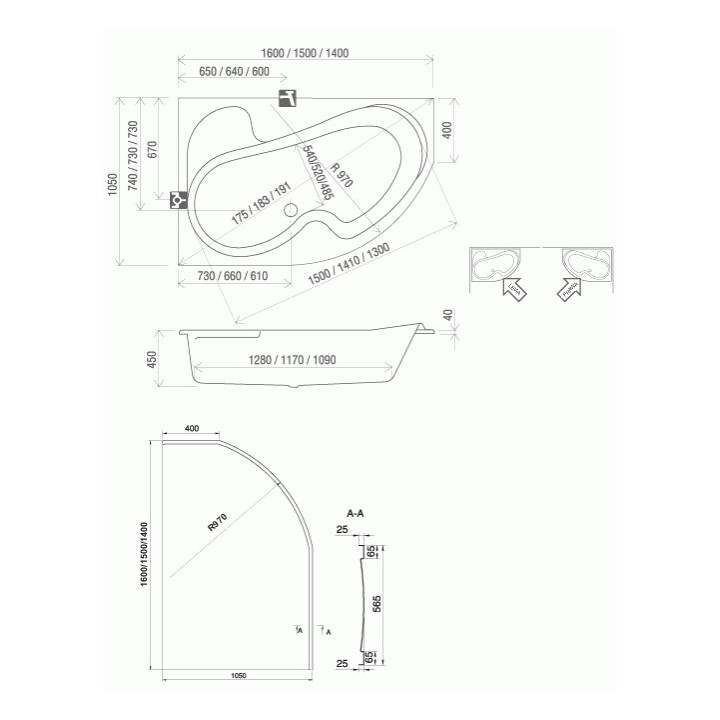 Wanna Ravak Rosa I niesymetryczna lewa140x105- sanitbuy.pl