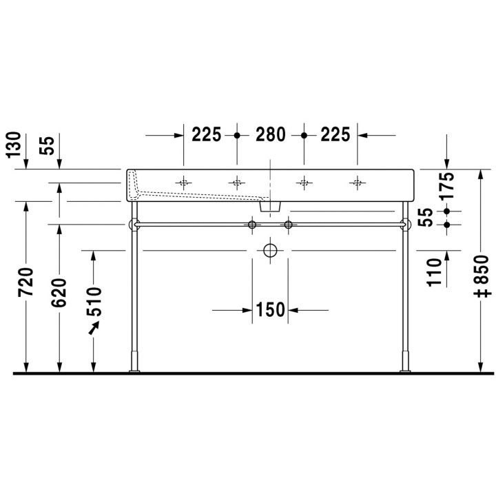 Umywalka Duravit Vero z półką na baterię 1200x470 mm z 1-otworem na baterię- sanitbuy.pl