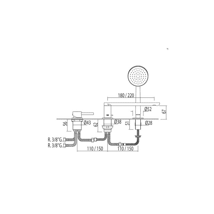 Bateria Tres Alplus wannowa trzyotworowa, wylewka 220 mm- sanitbuy.pl