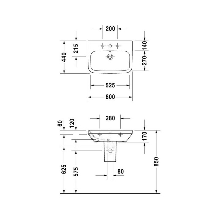  Umywalka nablatowa Duravit DuraStyle, 600x440 mm, 1-otworowa, Biały Alpin- sanitbuy.pl