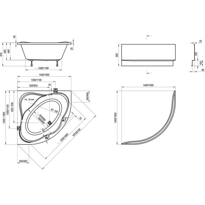 Wanna Ravak NewDay narożna lewa 140x140- sanitbuy.pl