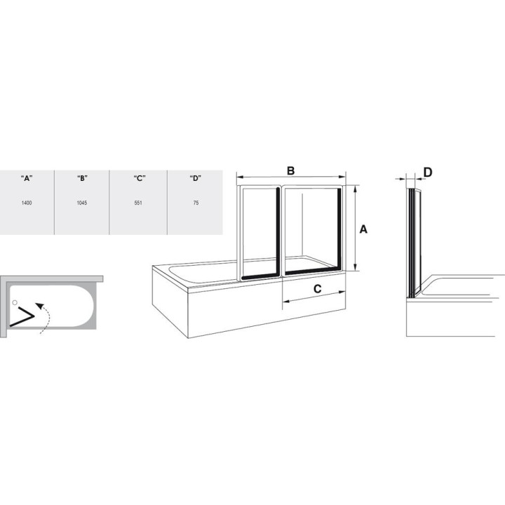 Parawan nawannowy Ravak VS2 105 Biały + Transparent- sanitbuy.pl