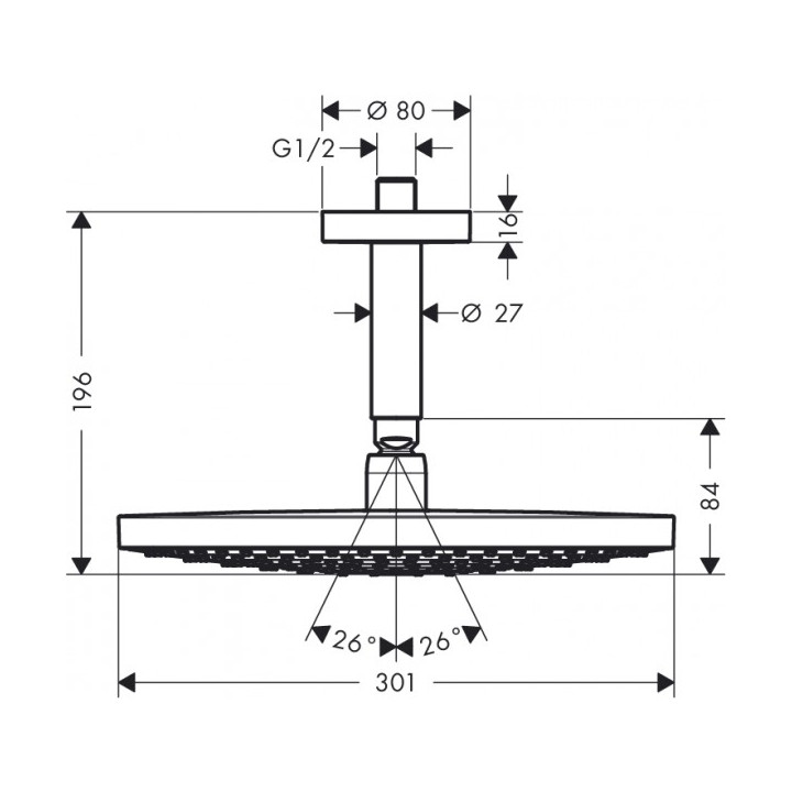 Głowica prysznicowa Hansgrohe Raindance Select S 300 2 jet z przyłaczem sufitowym 100mm, DN15- sanitbuy.pl