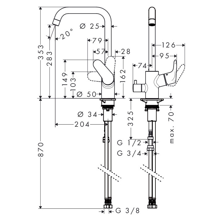 Bateria Hangrohe  Focus kuchenna, z zaworem do podłączenia pralki/zmywarki- sanitbuy.pl