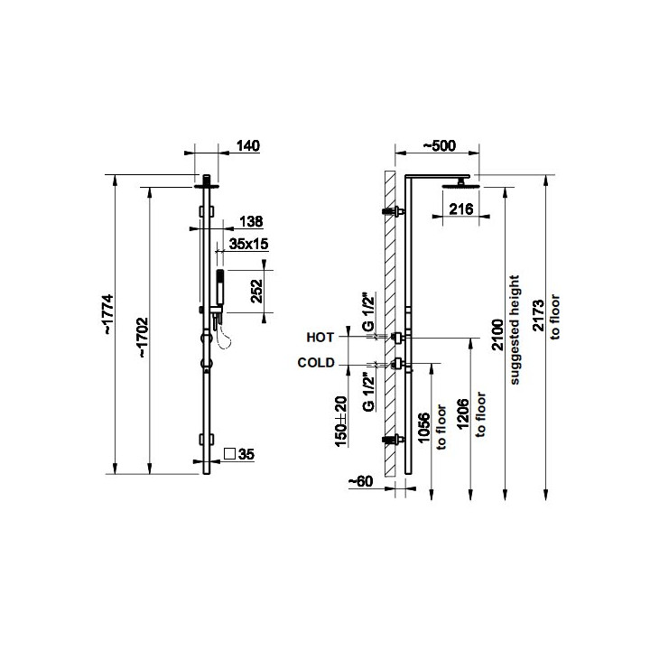 Panel natryskowy Gessi Rettangolo, termostatyczny- sanitbuy.pl