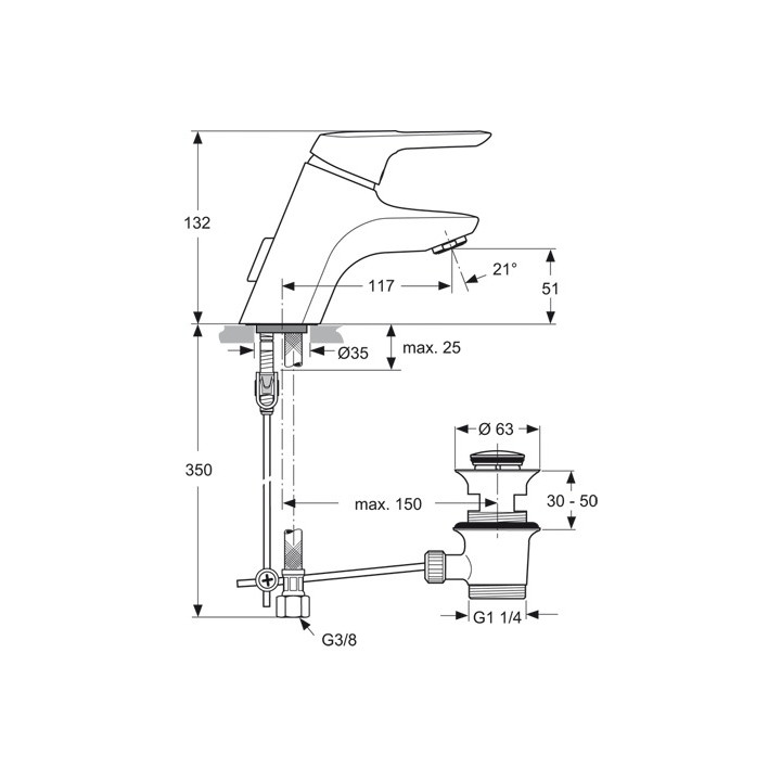Bateria umywalkowa Ideal Standard Ceramix Blue PICCOLO z korkiem- sanitbuy.pl