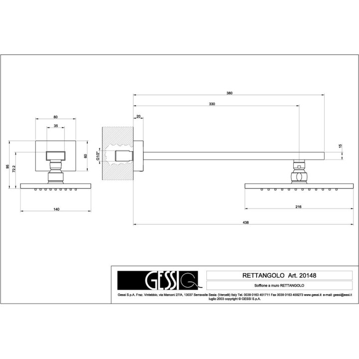 Bateria natryskowa Gessi Rettangolo Shower podtynkowa, element zewnetrzny- sanitbuy.pl