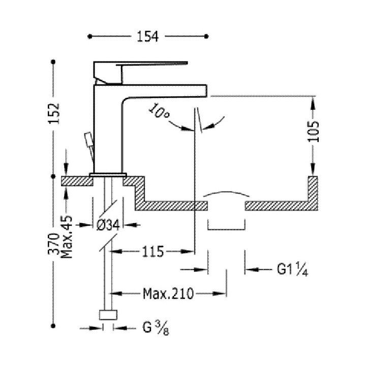 Bateria umywalkowa Class - Tres stojąca bez korka, wysokość - 152 mm- sanitbuy.pl