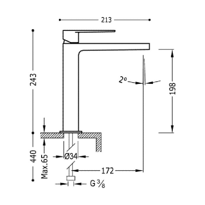 Bateria umywalkowa Class - Tres stojąca bez korka, wysokość - 243 mm- sanitbuy.pl