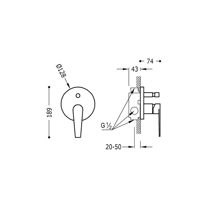 Bateria podtynkowa wannowo - natryskowa Class - Tres, z możliwością zamontowania wylewki wannowej- sanitbuy.pl