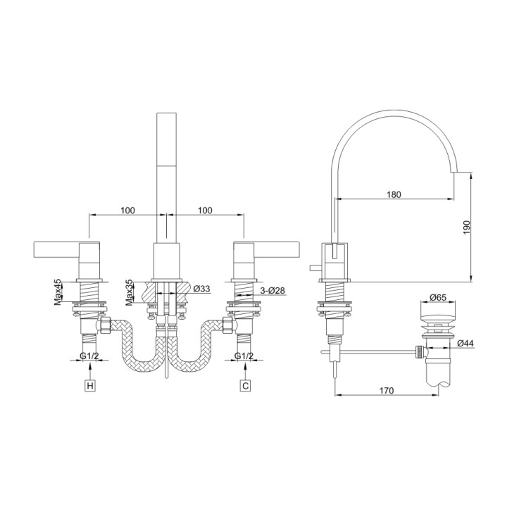 Bateria umywalkowa Kohlman Dexame 3-otworowa- sanitbuy.pl