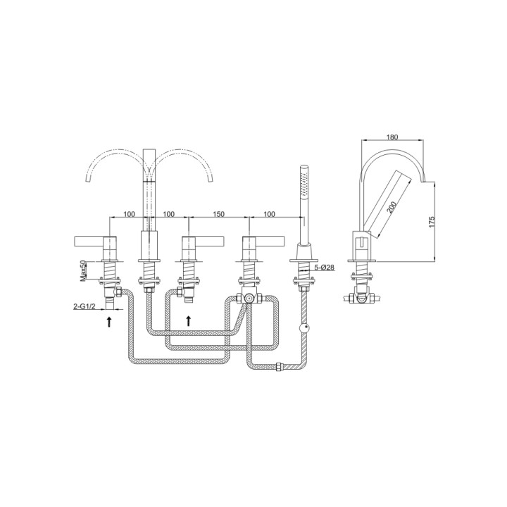 Bateria wannowa Kohlman Dexame 5-tworowa- sanitbuy.pl