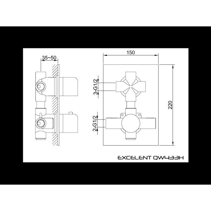 Bateria wannowo- prysznicowa Kohlman Excelent podtynkowa termostatyczna, 3- wejścia wody- sanitbuy.pl
