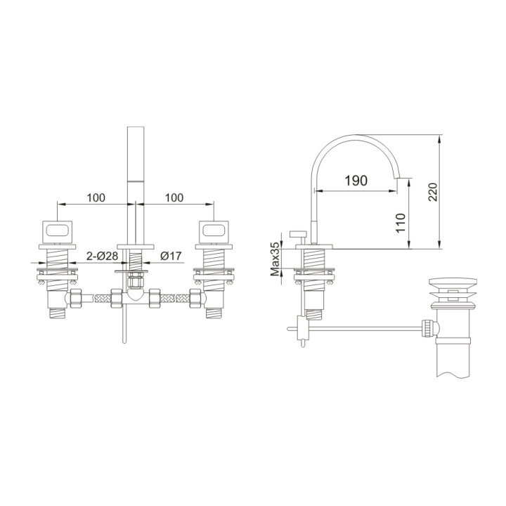 Bateria umywalkowa Kohlman Nexen-S 3 otworowa- sanitbuy.pl