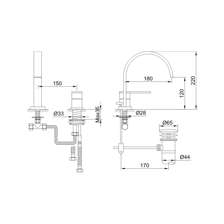 Bateria umywalkowa Kohlman Nexen 2-otworowa- sanitbuy.pl
