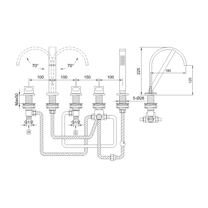 Bateria wannowa Kohlman Nexen-S 5-otworowa- sanitbuy.pl