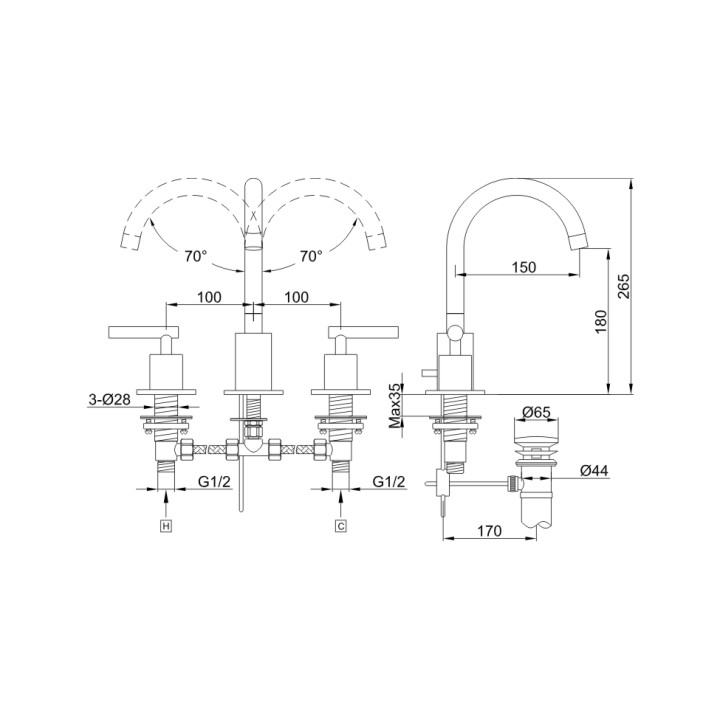 Bateria umywalkowa Kohlman Roxin 3- otworowa- sanitbuy.pl