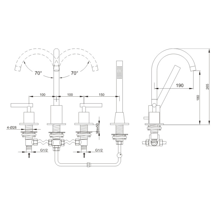 Bateria wannowa Kohlman Roxin 4 otworowa- sanitbuy.pl