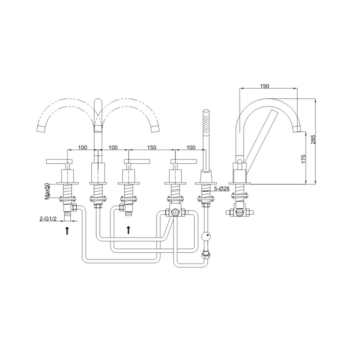 Bateria wannowa Kohlman Roxin 5 otworowa- sanitbuy.pl