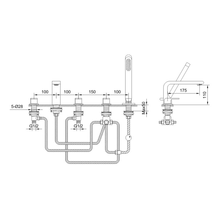 Bateria wannowa Kohlman Saxo 5 otworowa- sanitbuy.pl